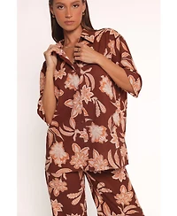 Petal and Pup Women's Samira Short Sleeve Shirt - Orange Floral