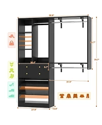 Aheaplus Closet System with Wooden Drawers and Two Hanging Rods