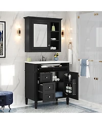 Casainc 30'' Bathroom Vanity with Top Sink, Mirror Cabinet