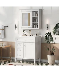 Casainc 30'' Bathroom Vanity with Top Sink, Mirror Cabinet