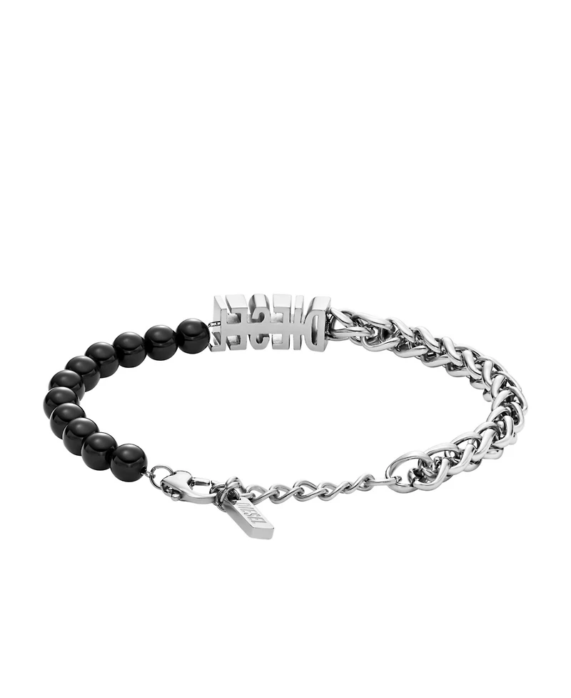 Diesel Unisex Diesel Black Agate Beaded Chain Bracelet