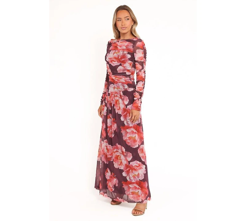 Petal and Pup Women's Calypso Long Sleeve Maxi Dress - Burgundy Peony