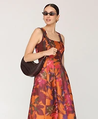 Avec Les Filles Women's Printed Scoop Neck Lantern Midi Dress