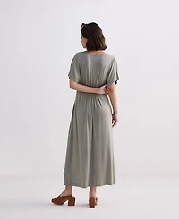 Reistor Women's FLowy A-Line Maxi Dress with Side Slits Light Olive