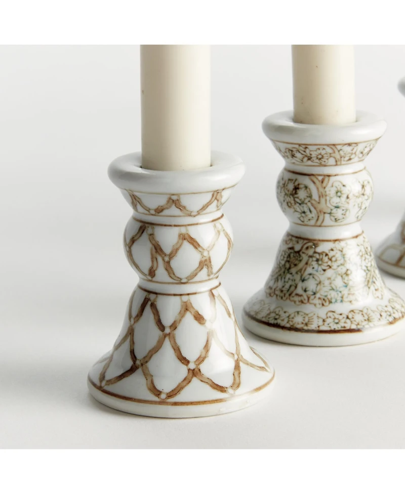 Province Mini Taper Holders, Set of 4 - Brown & White