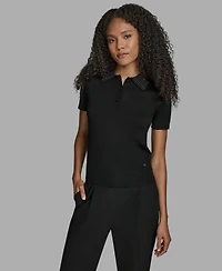 Bcbg Women's Short Sleeve Collared Neck Top