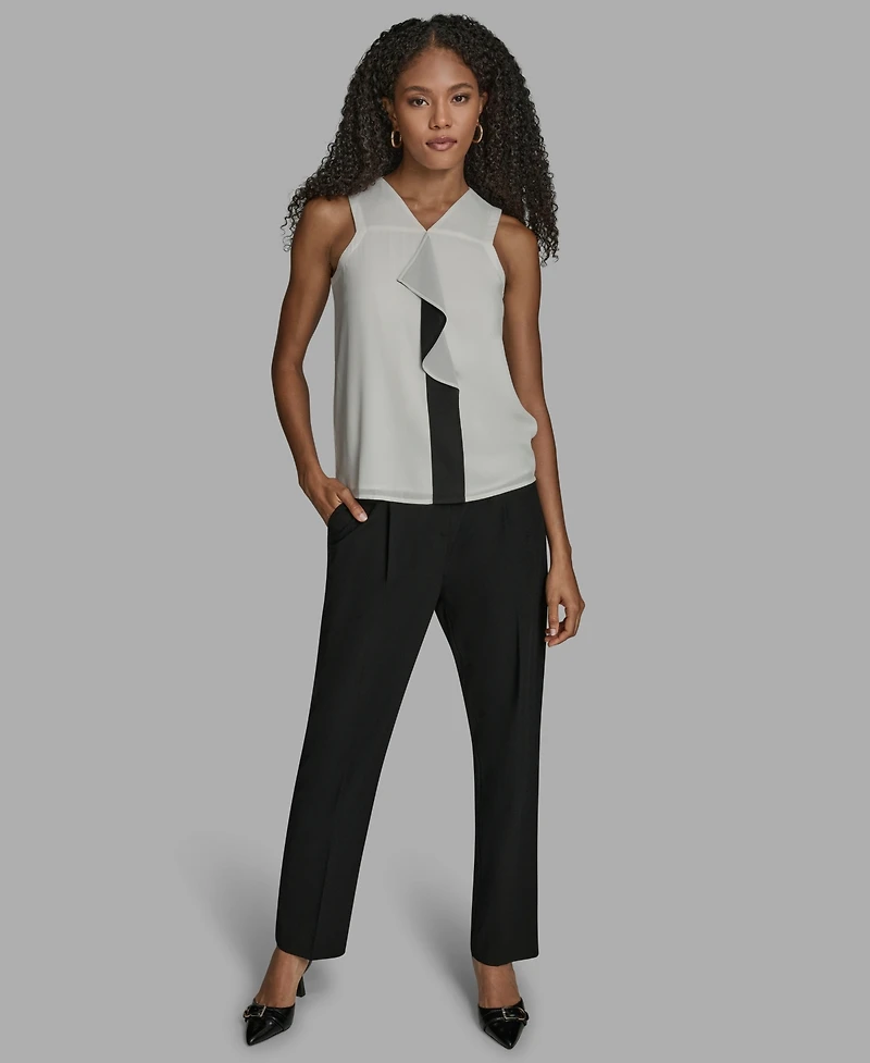 Bcbg Women's Contrast Ruffle Detail Sleeveless Blouse