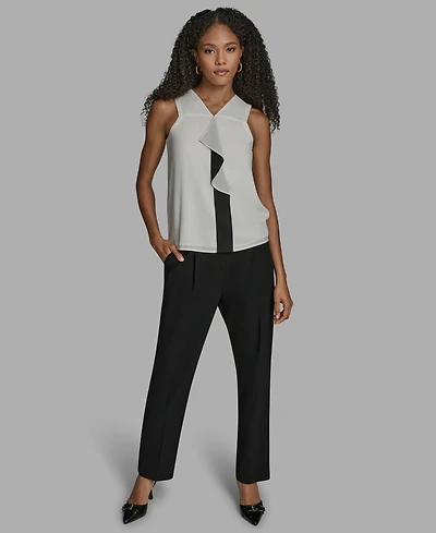 Bcbg Women's Contrast Ruffle Detail Sleeveless Blouse