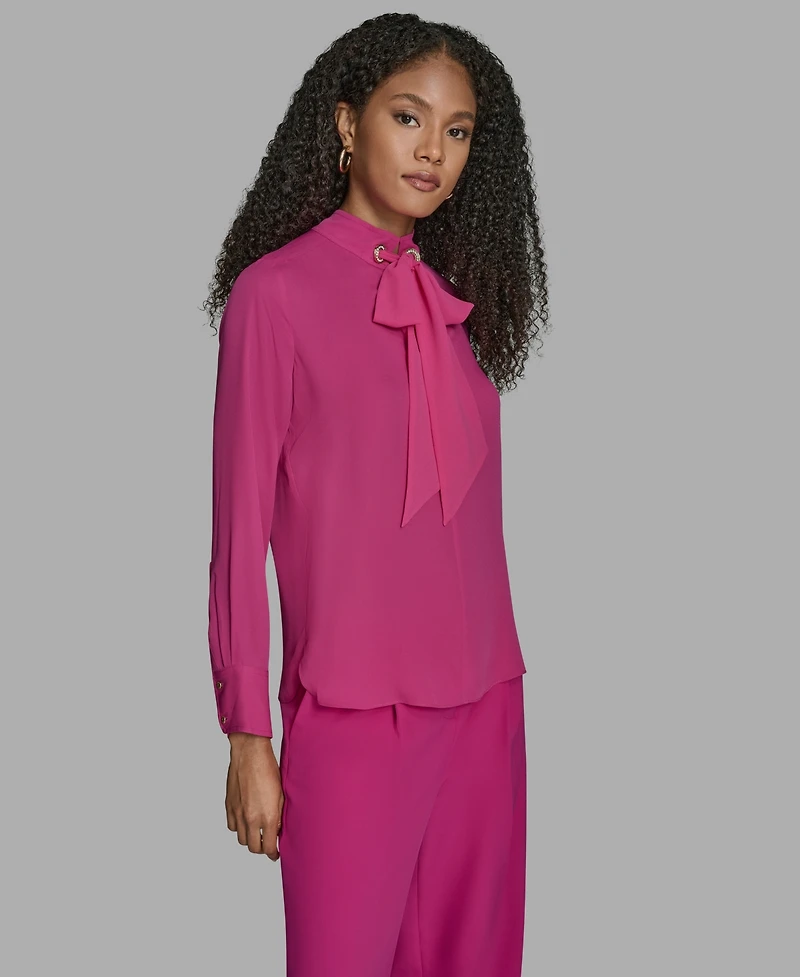 Bcbg Women's Long Sleeve Tie Neck Blouse