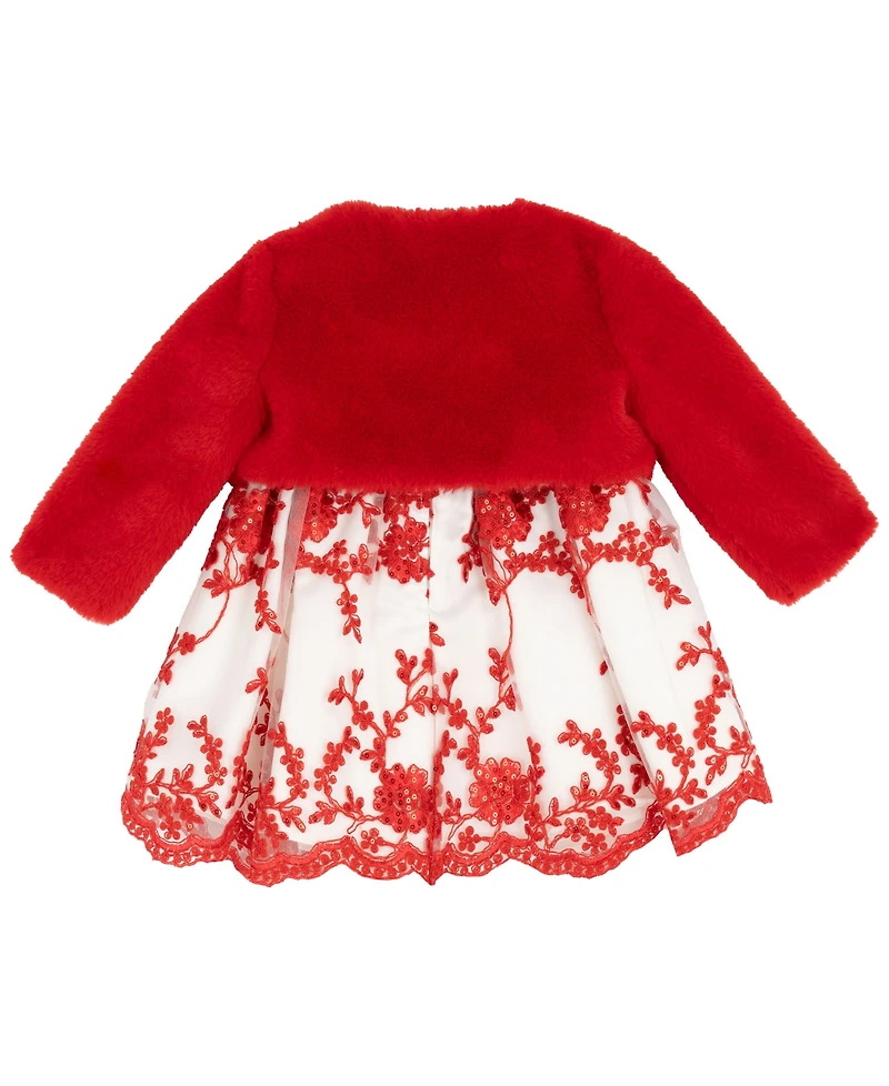 Rare Editions Baby Girls Satin Embroidered Bodice Jacket Dress