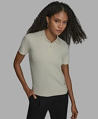 Bcbg Women's Short Sleeve Collared Neck Top
