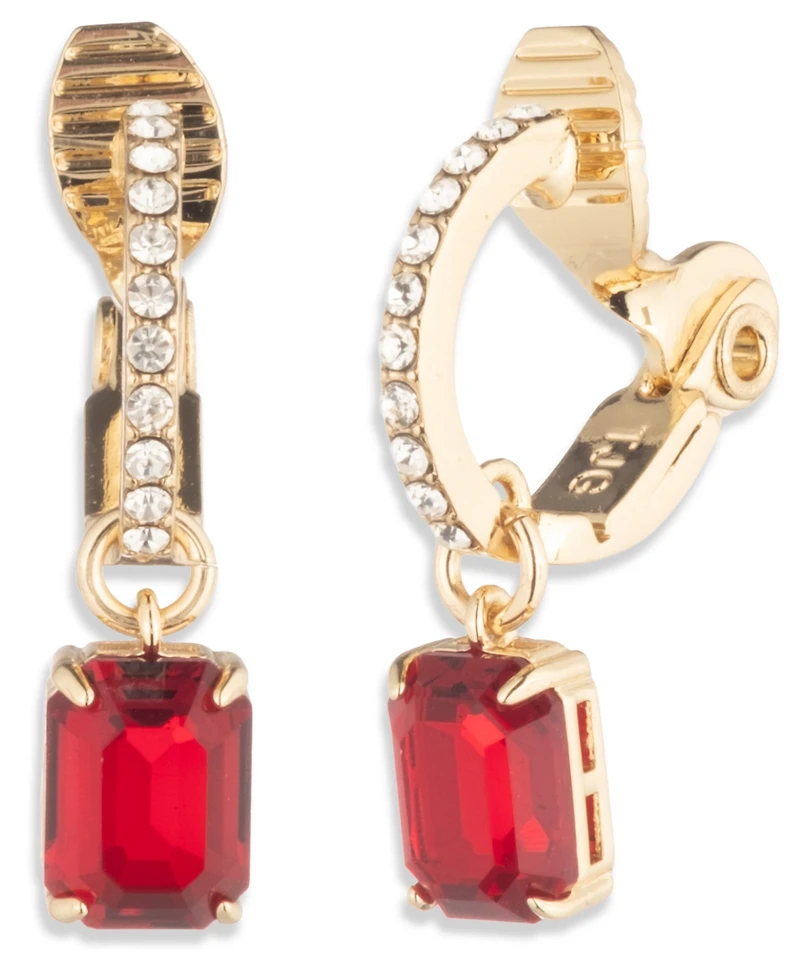 Lauren Ralph Glass Stone Silver-Tone Drop Hoop Earrings (also Gold-Tone)