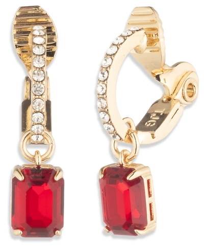 Lauren Ralph Glass Stone Silver-Tone Drop Hoop Earrings (also Gold-Tone)