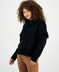 I.n.c. International Concepts Petite Fringe-Trim Cable Knit Turtleneck Sweater, Macy's Exclusive