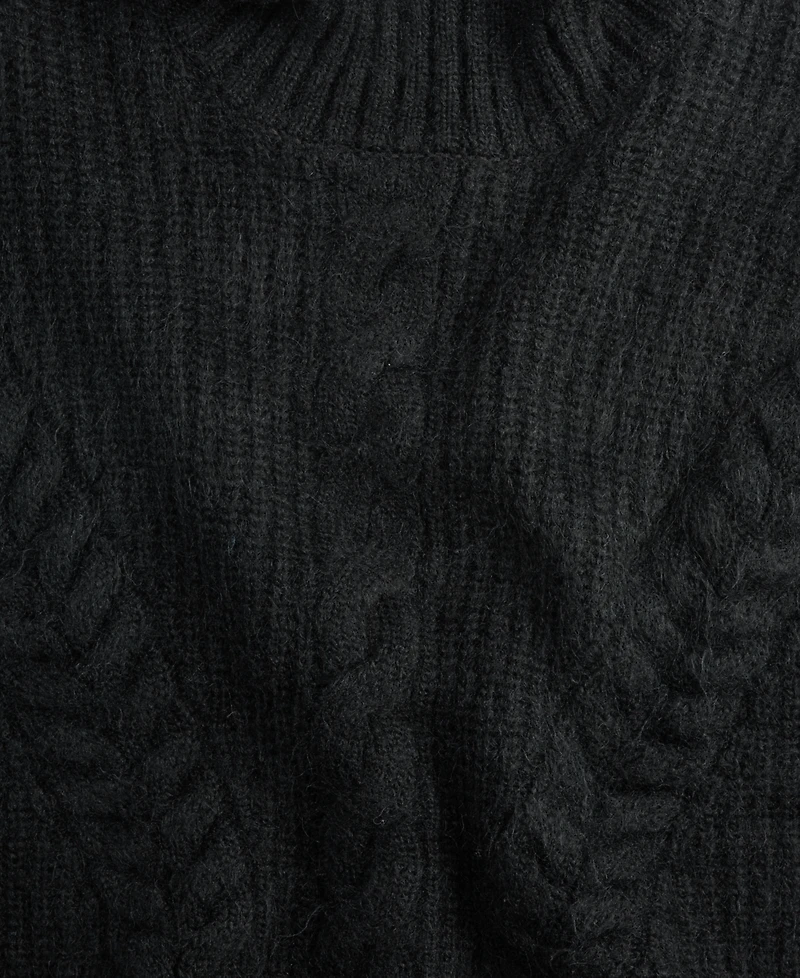 I.n.c. International Concepts Petite Fringe-Trim Cable Knit Turtleneck Sweater, Macy's Exclusive