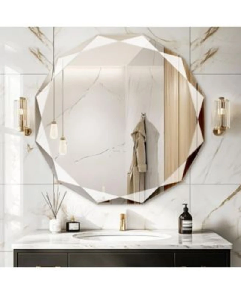 Antok Single Beveled Edge Circle Mirror Frameless Wall Mount Bathroom Vanity Mirror