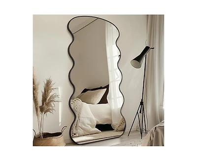 Antok Full Length Mirror 76"x34" Wavy with Stand for Bedroom Living Room Cloakroom