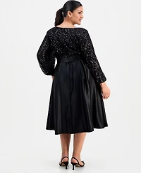Alex Evenings Plus Sequin-Bodice Midi Dress