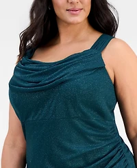 Alex Evenings Plus Cowlneck Ruched Glitter Gown