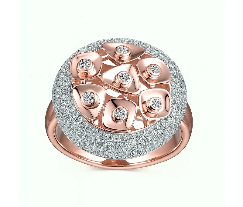 Sterling Silver Two-Tone with Clear Cubic Zirconia Cocktail Ring-White Gold Plated and 18k Rose