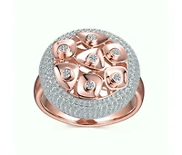 Sterling Silver Two-Tone with Clear Cubic Zirconia Cocktail Ring-White Gold Plated and 18k Rose