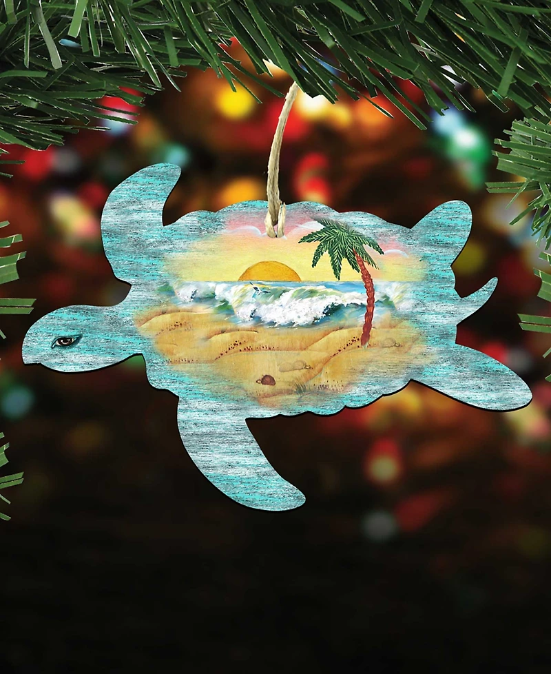 Designocracy Turtle Scenic Wooden Christmas Ornament
