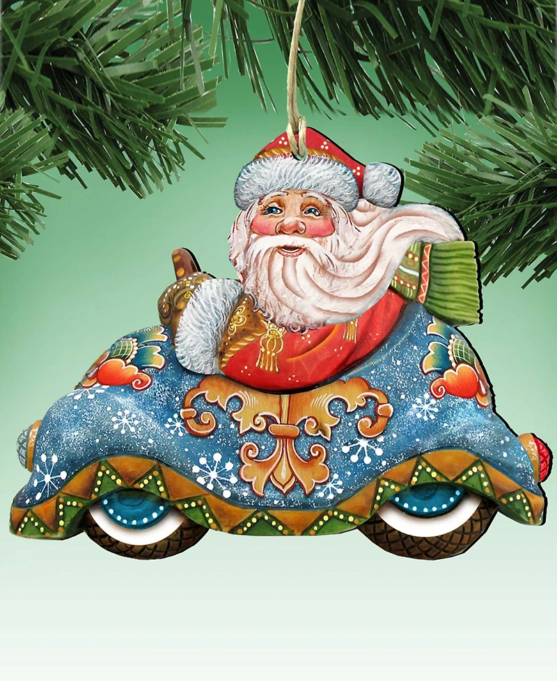 Designocracy Car Ride Santa Wood Christmas Ornament