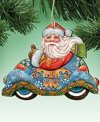 Designocracy Car Ride Santa Wood Christmas Ornament