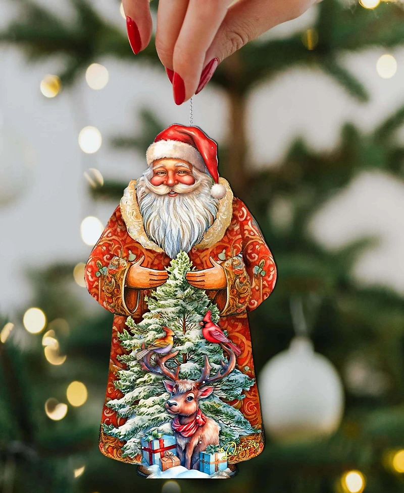 Designocracy Santa with Forest Friends Wooden Ornament