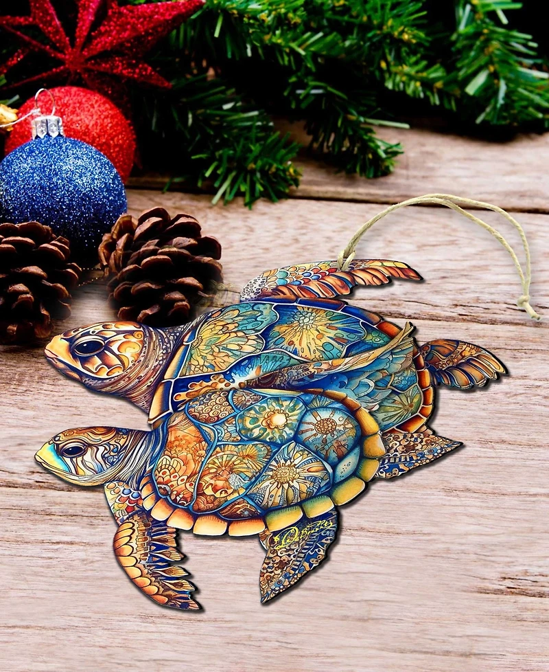 Designocracy Turtles Christmas Wooden Ornament