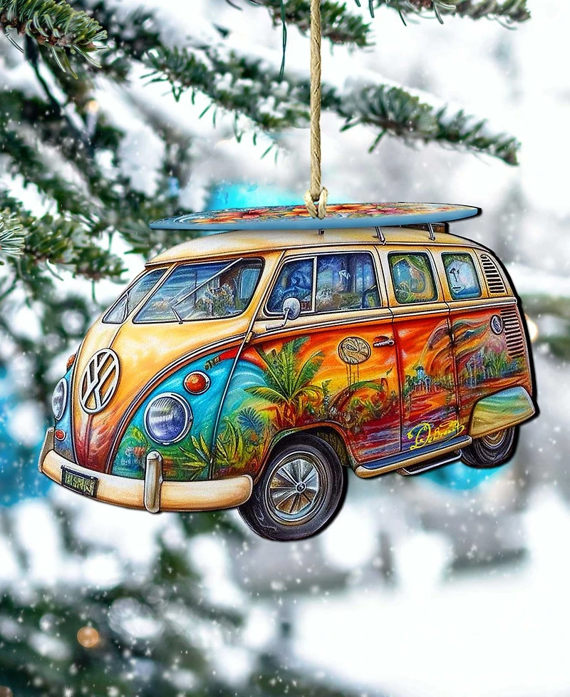 Designocracy Hippie Van Christmas Wooden Ornament