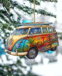 Designocracy Hippie Van Christmas Wooden Ornament