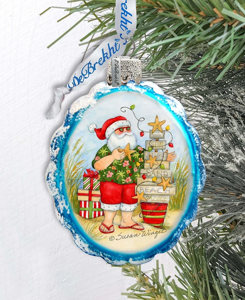 Designocracy Santa with Christmas Tree Glass Ornaments