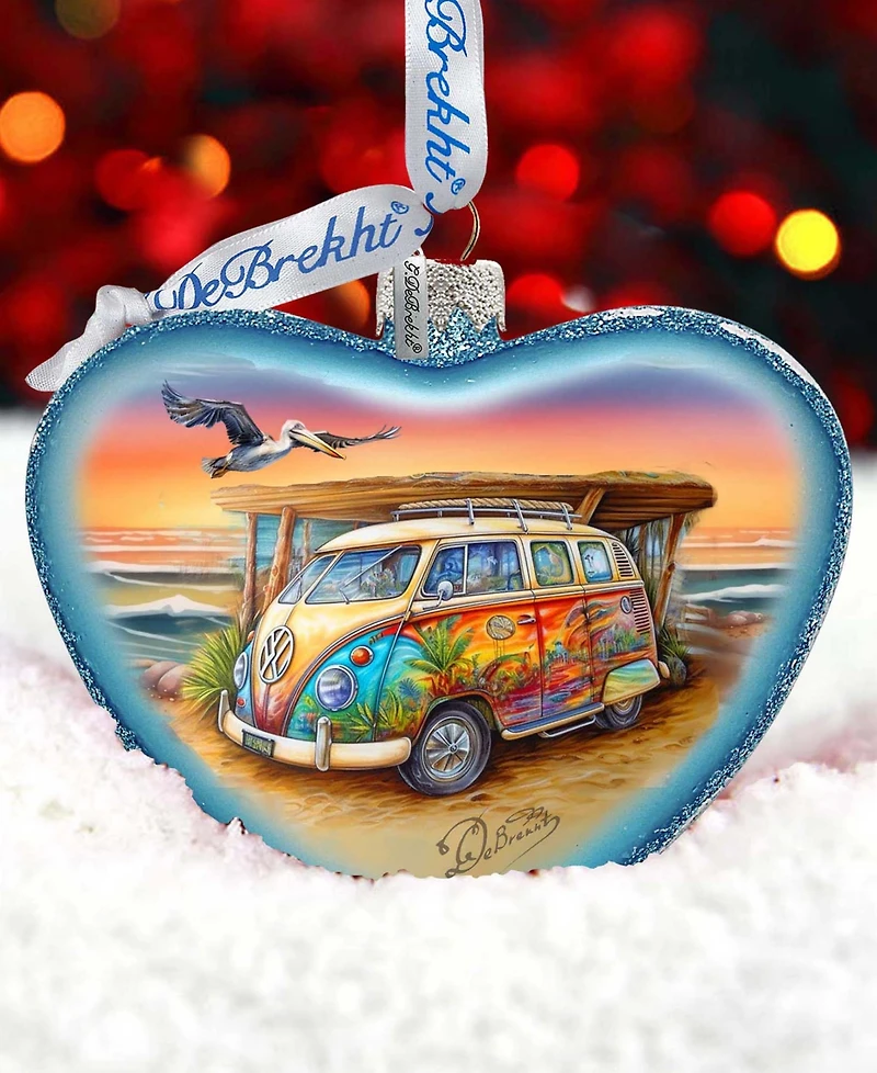 G.Debrekht Surf Van Heart Glass Christmas Ornament