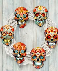 Designocracy Sugar Skulls Wood Clip-on Ornaments, Set of 6