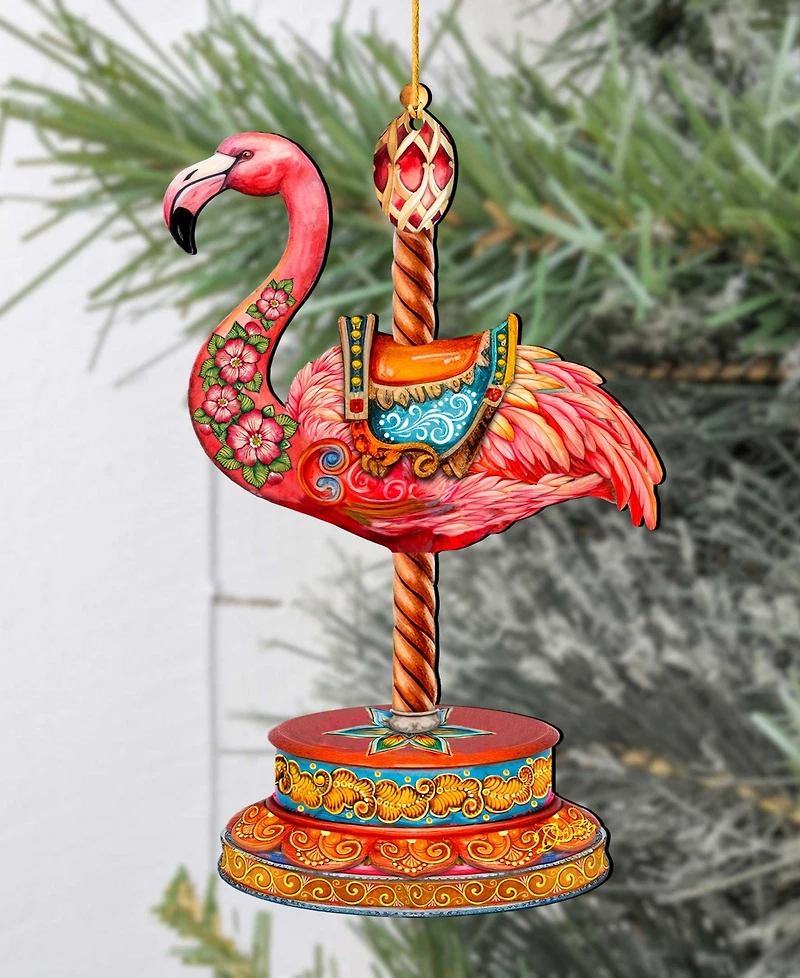 Designocracy Pink Flamingo Carousel Holiday Ornament