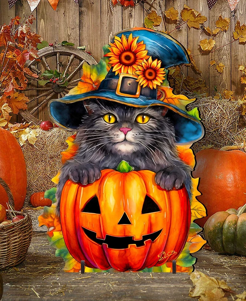 Designocracy Black Cat with Pumpkin Outdoor Decor
