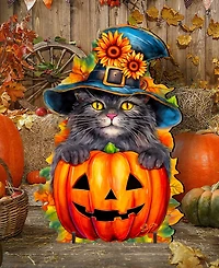 Designocracy Black Cat with Pumpkin Outdoor Decor