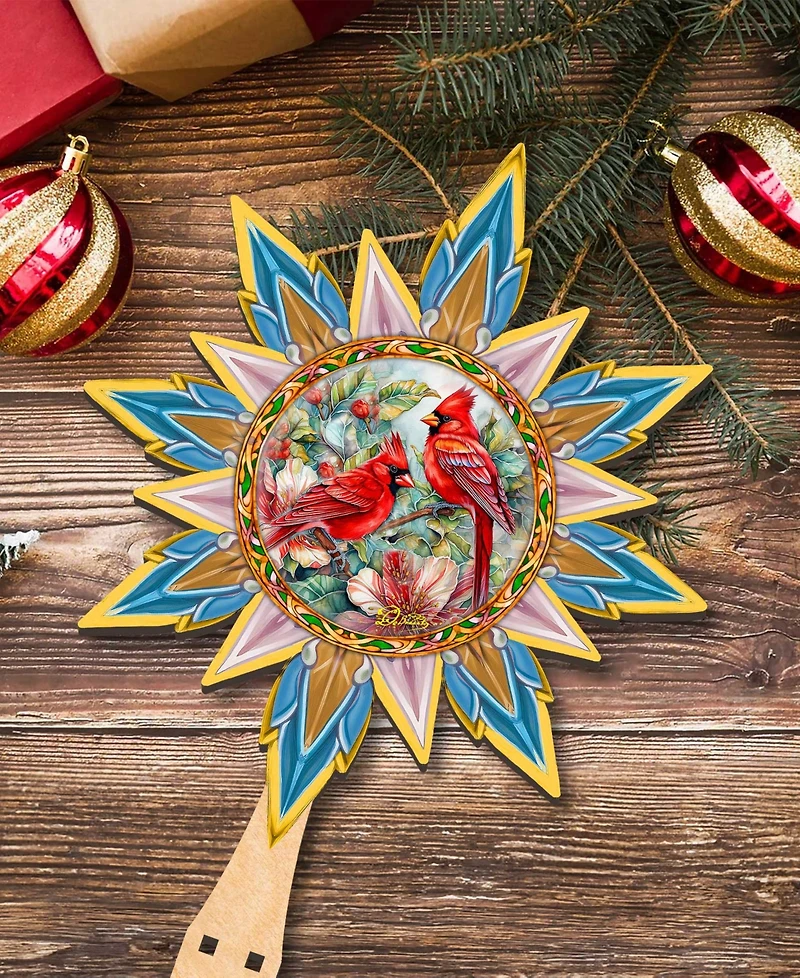 Designocracy Christmas Cardinals Wooden Tree Topper