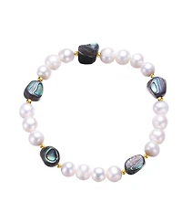 Genevive Sterling Silver 14K Gold Plated and Freshwater Pearl Abalone Bracelet