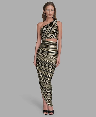 Bcbg Women's Striped Asymmetrical One Shoulder Midi Dress