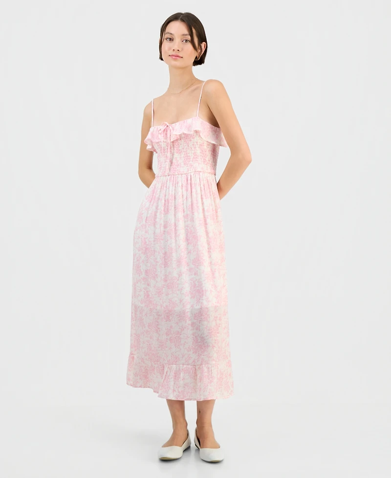 Sincerely Jules Juniors' Smocked Ruffled Floral Midi Dress