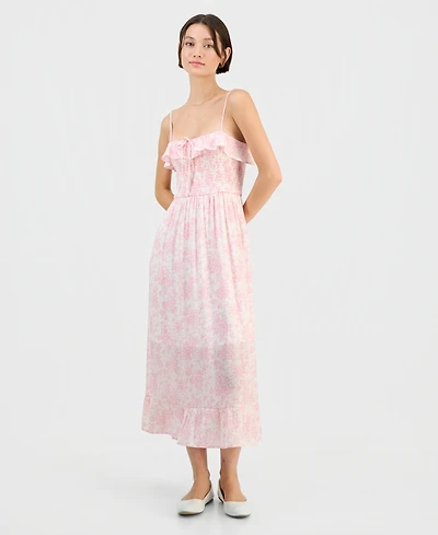 Sincerely Jules Juniors' Smocked Ruffled Floral Midi Dress