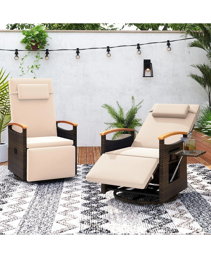 Gymax 2PCS Outdoor 360° Swivel Rattan Recliner Chair Patio Wicker Chaise Lounge Chair