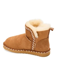 Fireside by Dearfoams Women's Perth Genuine Shearling Fold Down Bootie with Embroidery
