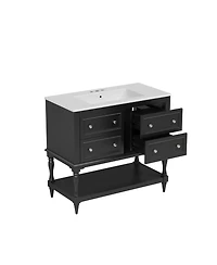Casainc 36-Inch Bathroom Vanity with Mirror Cabinet, Adjustable Shelves, 4 Drawers & Solid Wood Storage Cabinet
