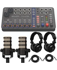 Zoom LiveTrak L6 10-Track Compact and Portable Digital Mixer/Recorder, Bundle with 2x PodMic Microphone, 2x TAPH100 Monitor Headphones, 2x 25'