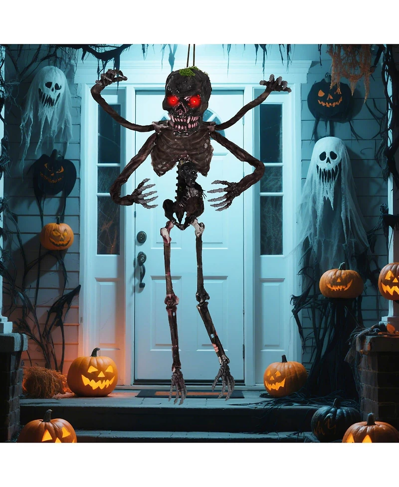 6 Ft Animated Halloween Decoration Hanging Zombie Light-up Eyes Poseable Arms