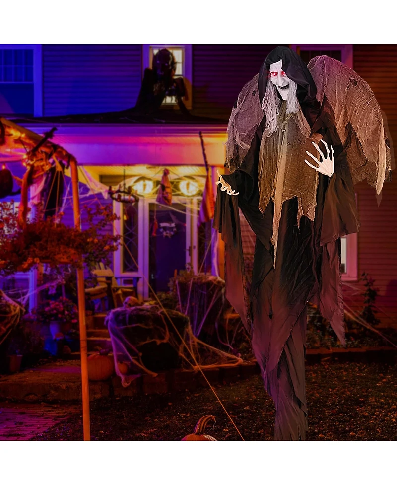 Costway 8.2 ft Halloween Standing Witch Voice Activated Animatronic Ghost with Lighted Eyes