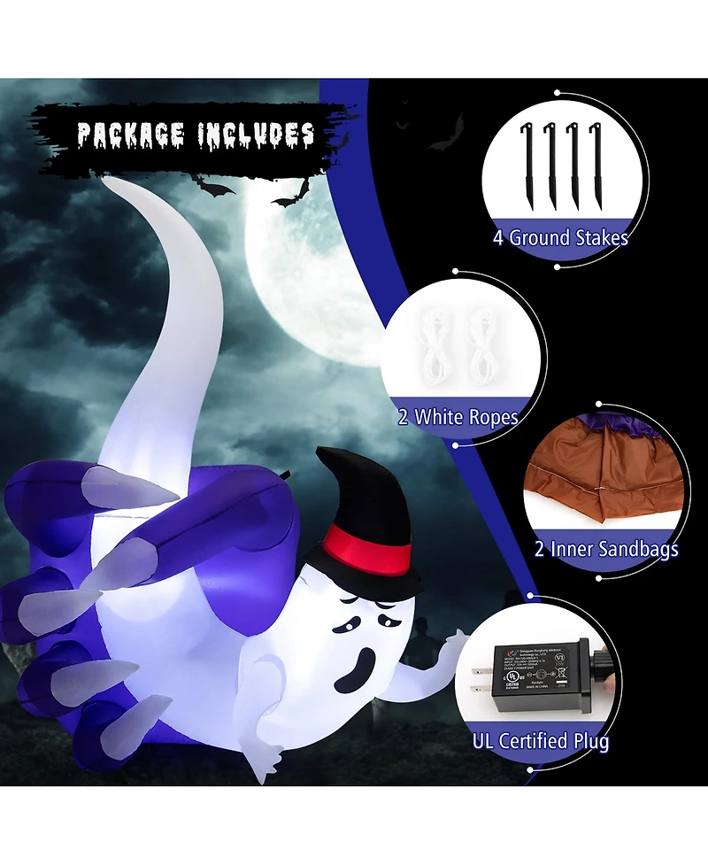 6 Ft Halloween Inflatable Hand Hold the Ghost with Built-in Led & Air Blower